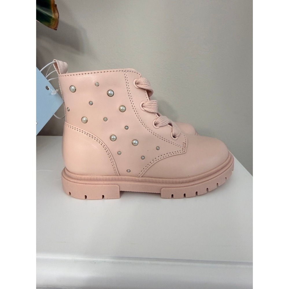 Cat & Jack Combat Boots Girls 9 Pink Pearl Studded Zipper NWT